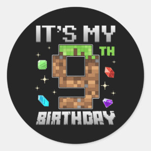 Sticker Rond Garçon rétro 9e anniversaire Niveau 9 Joueur vidéo
