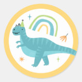 Sticker Rond Garçon T Rex Dinosaur fête d'anniversaire Faveurs (Devant)
