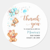 Sticker Rond Garçon Teddy Ours Nous Pouvons Attendre Baby showe (Devant)