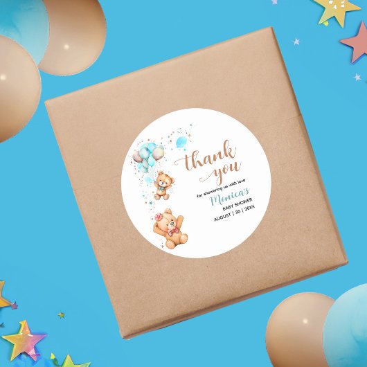 Sticker Rond Garçon Teddy Ours Nous Pouvons Attendre Baby showe