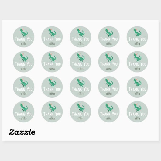 Sticker Rond Garçons Cute T-Rex Dinosaur Anniversaire de enfant (Feuille)