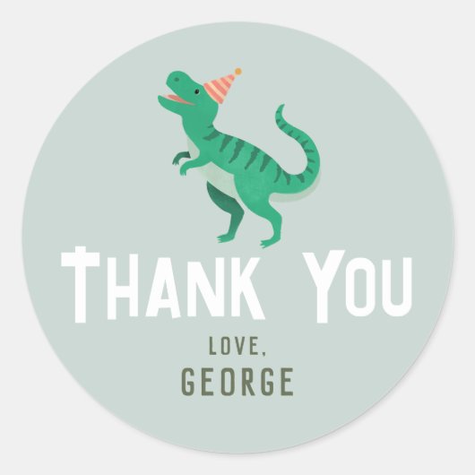 Sticker Rond Garçons Cute T-Rex Dinosaur Anniversaire de enfant (Devant)