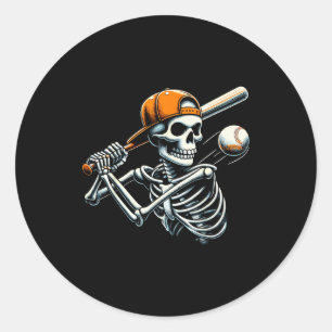 Sticker Rond Garçons d'Halloween battant squelette baseball