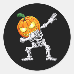 Sticker Rond Garçons d'Halloween Dabbing Squelette Y Citrouille