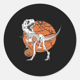 Sticker Rond Garçons d'Halloween Dinosaure Squelette T Rex Citr