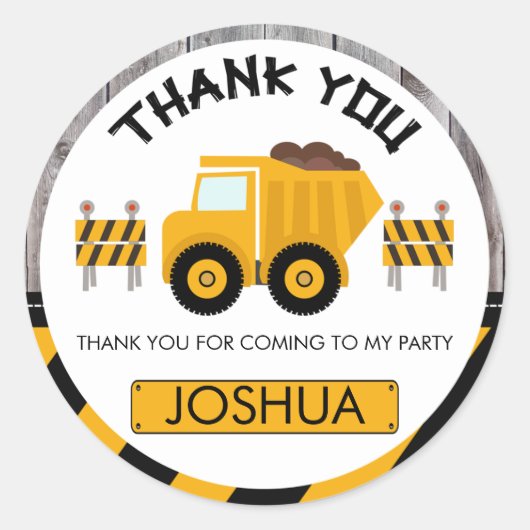 Sticker Rond Garçons en construction Anniversaire Favoriser Sti (Devant)