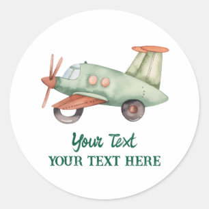 Sticker Rond Garçons Fête d'anniversaire d'avion Coloré Moderne