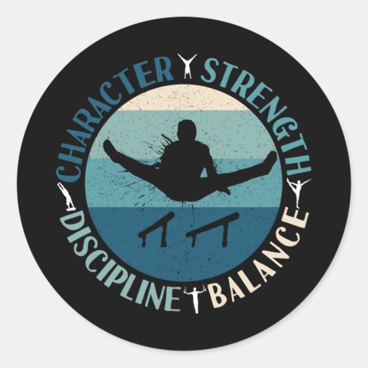 Sticker Rond Garçons Gymnastique Caractère Force Discipline (Devant)