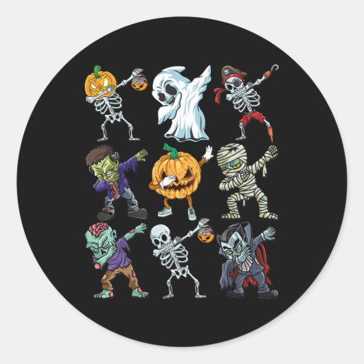 Sticker Rond Garçons Halloween Skeleton Jack-o'-lantern Zombie  (Devant)