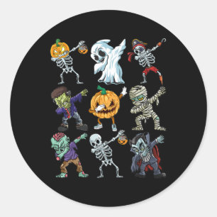 Sticker Rond Garçons Halloween Skeleton Jack-o'-lantern Zombie 