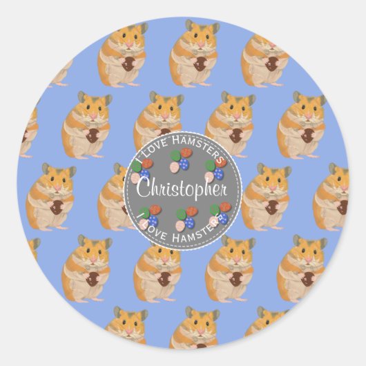 Sticker Rond Garçons J'aime Hamsters Motif de Pâques (Devant)
