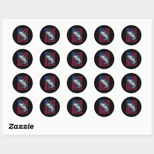 Sticker Rond Garçons Jeunes Pêche en Mer Profonde Drapeau Améri (Feuille)