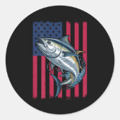Sticker Rond Garçons Jeunes Pêche en Mer Profonde Drapeau Améri (Devant)