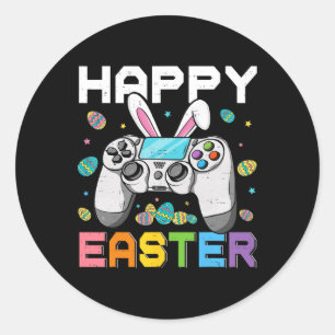 Sticker Rond Garçons Joueur Joyeux Jeux Vidéo de Pâques Bunny G