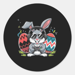 Sticker Rond Garçons Joyeux Jour de Pâques Jeu Vidéo Oeuf Bunny