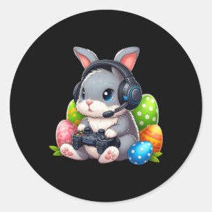Sticker Rond Garçons Joyeux Jour de Pâques Jeu Vidéo Oeuf Bunny