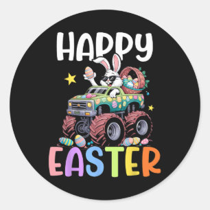 Sticker Rond Garçons Joyeux Monstre de Pâques Camion OEufs de P