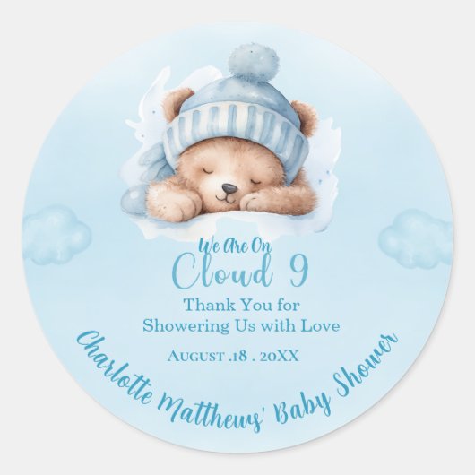 Sticker Rond Garçons Ours Nuage Nuage Neuf 9 Baby showers (Devant)