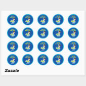 Sticker Rond Garçons Piscine Fête Enfants Bleu Anniversaire (Feuille)