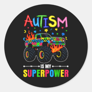 Sticker Rond Garçons sensibilisation à l'autisme camion monstre