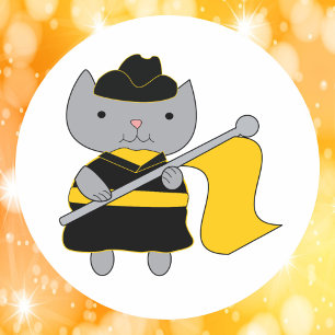 Sticker Rond Garde de couleur chat noir et jaune