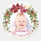 Sticker Rond Garde photo de la 1ère couronne de Noël de bébé (Devant)