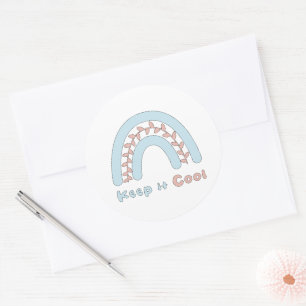 Sticker Rond Gardez-le cool motivation rose bleu boho arc-en-ci