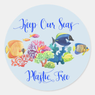 Sticker Rond Gardez nos mers Plastique libre Conservation Océan