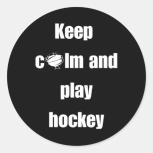 Sticker Rond Gardez votre calme et jouez au hockey (2)