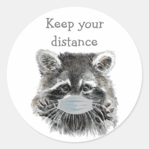Sticker Rond Gardez votre distance sociale Distances Raccoon am