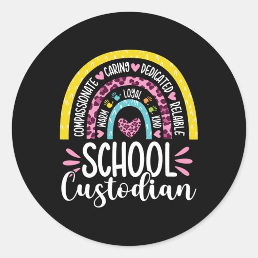 Sticker Rond Gardien Battery Life School Janitor Rainbow (Devant)