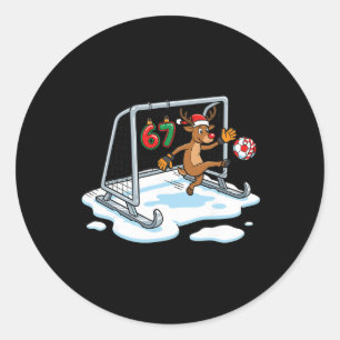 Sticker Rond Gardien de but au renne 67 Filet de football drôle