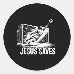 Sticker Rond Gardien de but de football Jésus sauve chrétien So