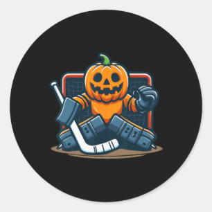 Sticker Rond Gardien de but de hockey sur glace de citrouille d