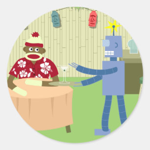 Sticker Rond Gardien Robot Singe Sock