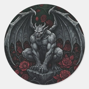 Sticker Rond Gargouille et Roses