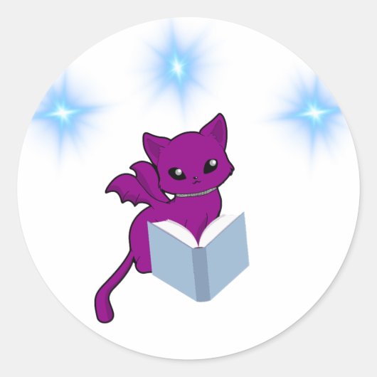 Sticker Rond Gargoyle Chat/ Chat ailé Lecture (Devant)