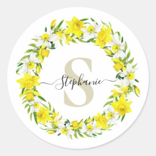 Sticker Rond Garland de jonquille jaune personnalisé