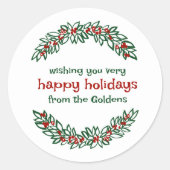 Sticker Rond Garland PERSONNALISÉ Noël Doodé Wreath (Devant)