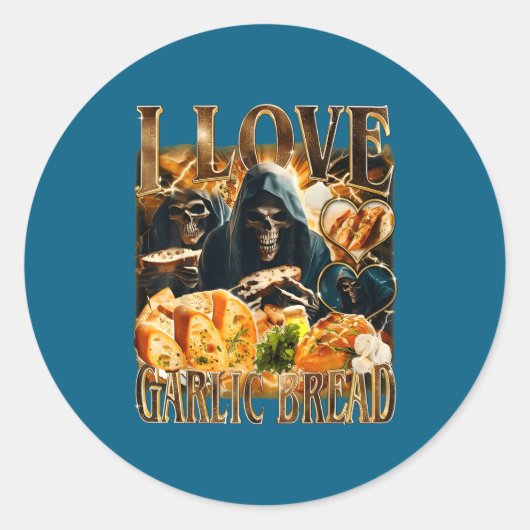 Sticker Rond Garlic Bread Food Lover Funny Skeleton Meme Humor  (Devant)