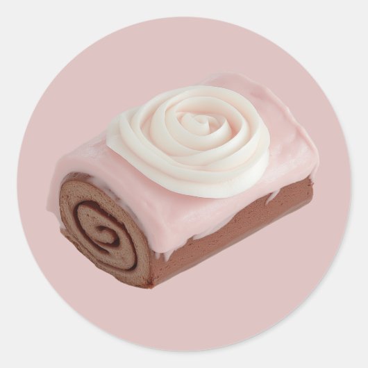 Sticker Rond Gâteau à rouleaux de chocolat avec glaçage rose (Devant)