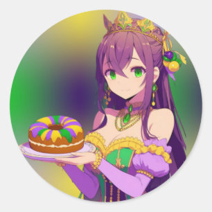 Sticker Rond Gâteau Anime Mardi Gras King