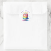 Sticker Rond Gâteau Arc-en-ciel Joyeux Anniversaire (Sac)