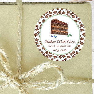 Sticker Rond Gâteau au Chocolat Aquarelle 'Cuisiné Avec Amour'