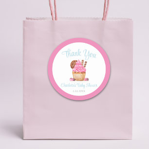 Sticker Rond Gâteau au chocolat rose aquarelle Merci