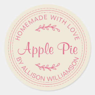 Sticker Rond Gâteau aux pommes maison rustique Écriture rose ch