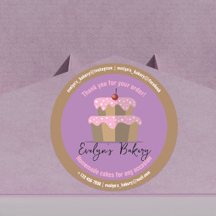 Sticker Rond Gâteau avec glaçage rose cerise Boulangerie artisa