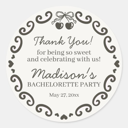 Sticker Rond Gâteau Coquette Rétro Cœur Beige à l'Arc Mademoise (Devant)