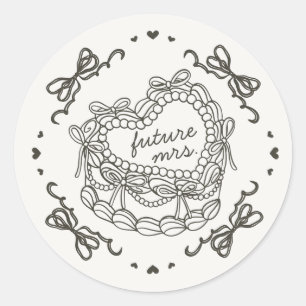 Sticker Rond Gâteau Coquette Rétro Cœur Beige Ruban Shower de M