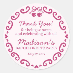 Sticker Rond Gâteau Coquette Rétro Rose en Forme de Cœur Cerise